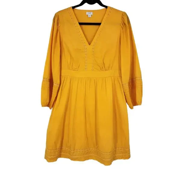 J. Crew Factory Cotton V-Neck Mini Dress Pockets in Marigold Size Small - Picture 2 of 7